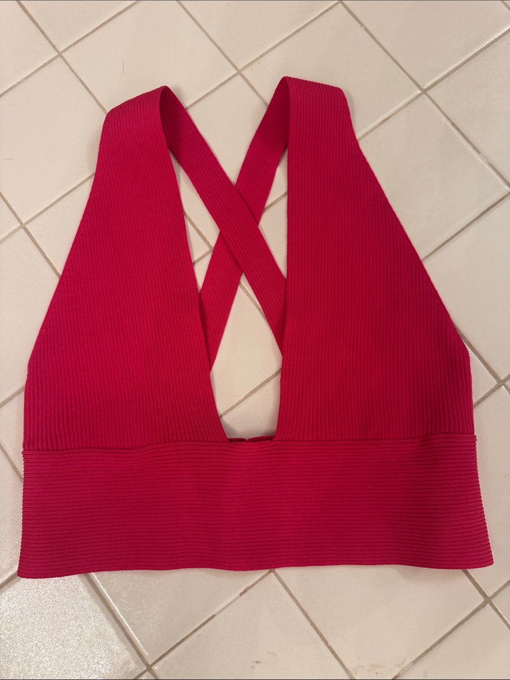 Zara Ribbed Crisscross Crop Top - Bright Pink